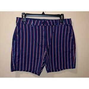 Caribbean Joe Women's Mid-Rise Stretch Striped Red White Navy Bermuda Shorts 10
